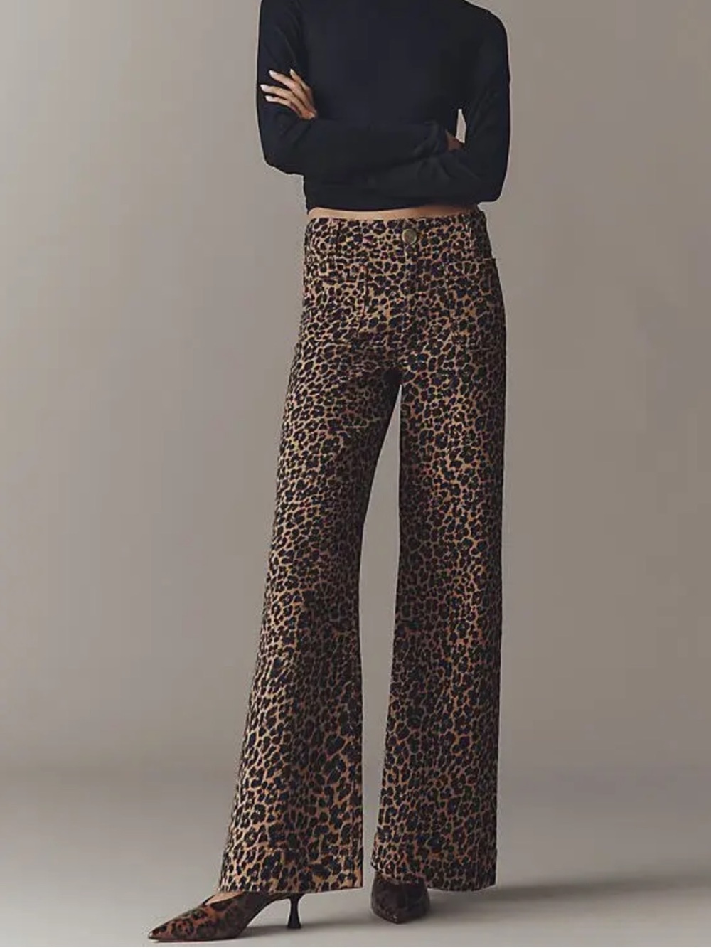 Anthropologie MAEVE The Colette Full-Length Wide-Leg Jeans Leopard Print Sz 28P - Picture 3 of 16